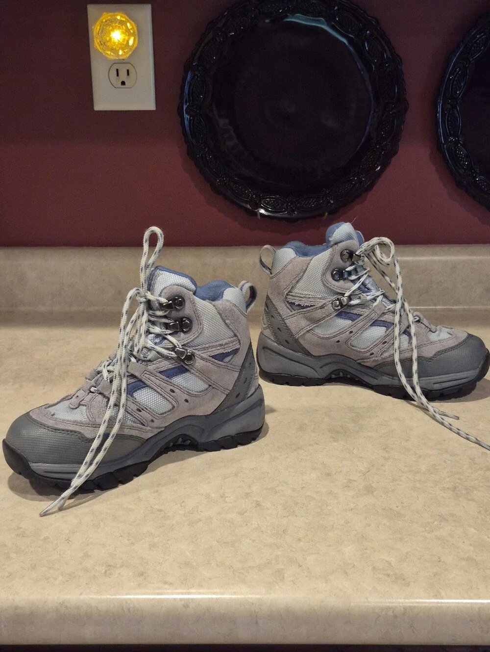 L.L.Bean Unisex Kids Blue And Gray Ankle Hiking Boots Size 2